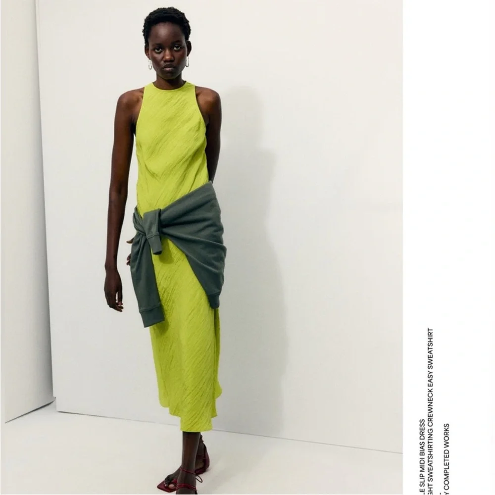 Tibi NWOT The Crinkle Slip Midi Bias Dress - Yellow - Picture 1 of 5
